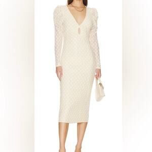 NWT Lovers and Friends Zoey Puff Sleeve Lace Midi Dress Large Ivory Cream Bridal